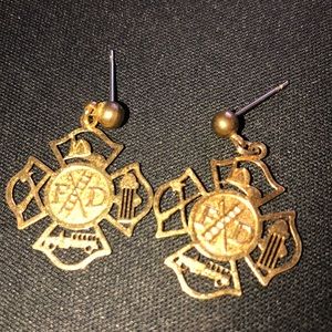 Fire Department Earrings Gold Tone